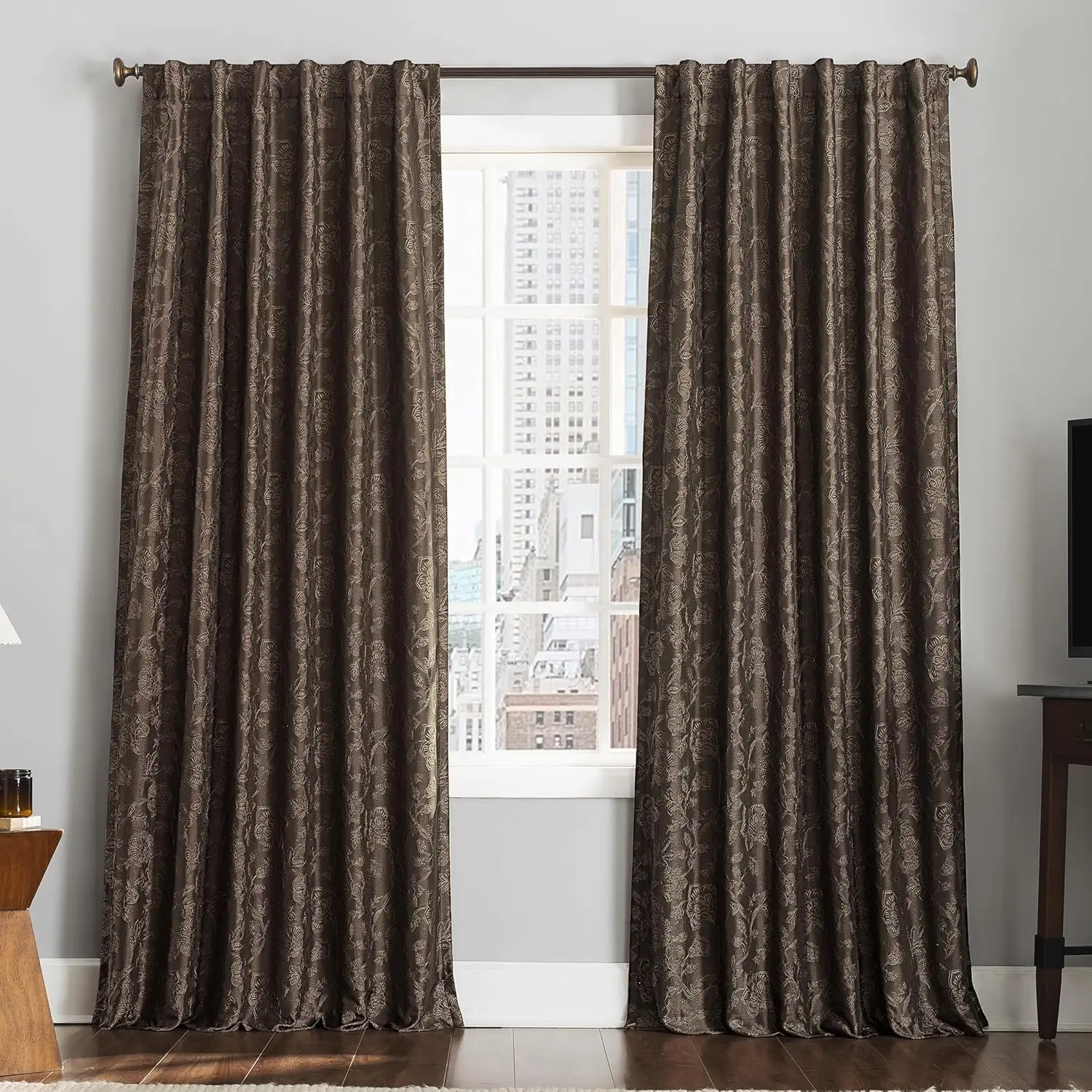 

Blackout Curtain Panels 100% Light Blocking Embroidered Floral, 50x96 Inch Set of 2, Chocolate Brown