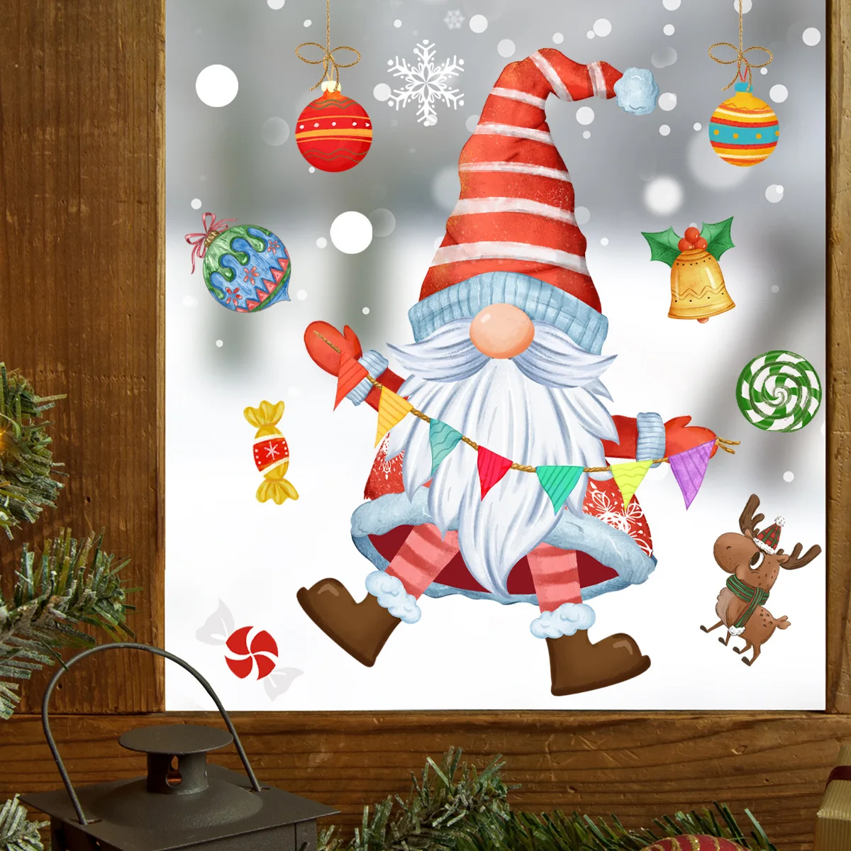 Santa Claus Christmas Electrostatic Wall Sticker Double-sided Visual Glass Window Wall Sticker Self-Adhesive