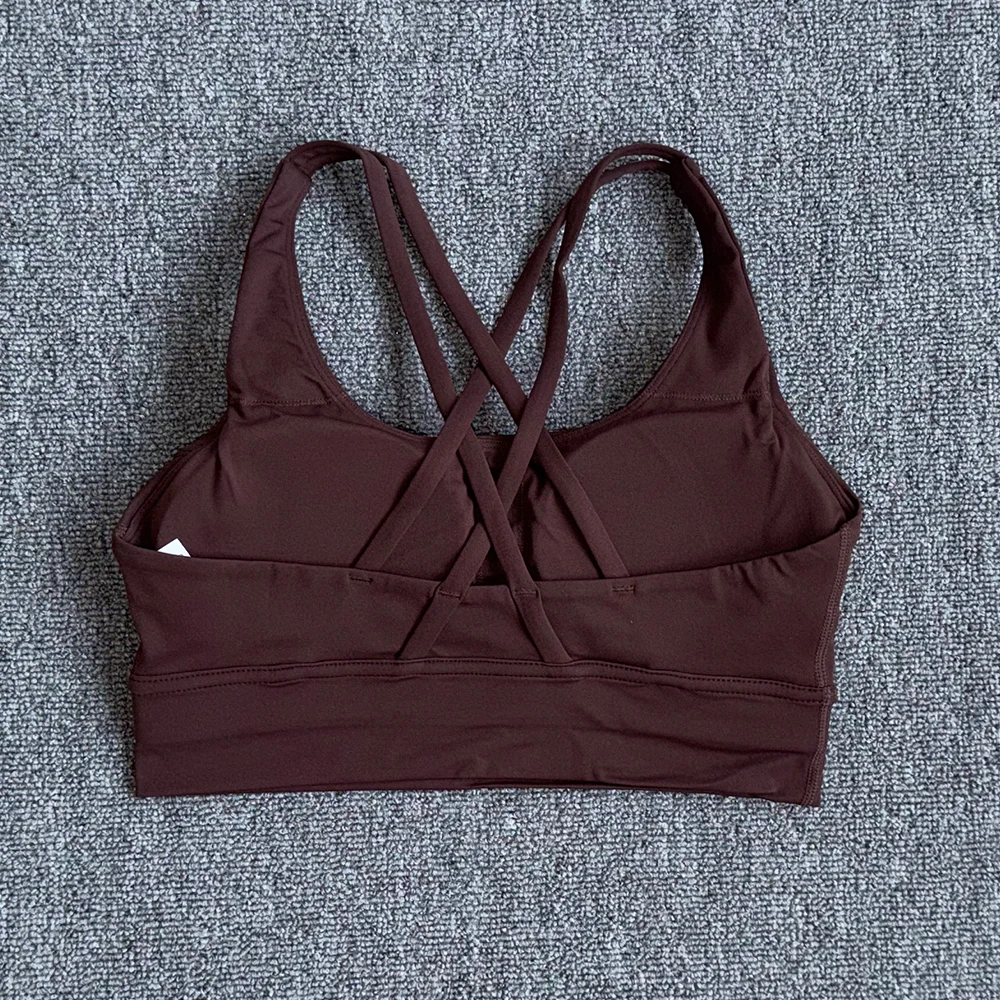 Solid Color Soft Cross Back Women Fitness Bra Tights Yoga Vest High Strength Shockproof Gym Sports Top Push Up With Chest Pad - view 5