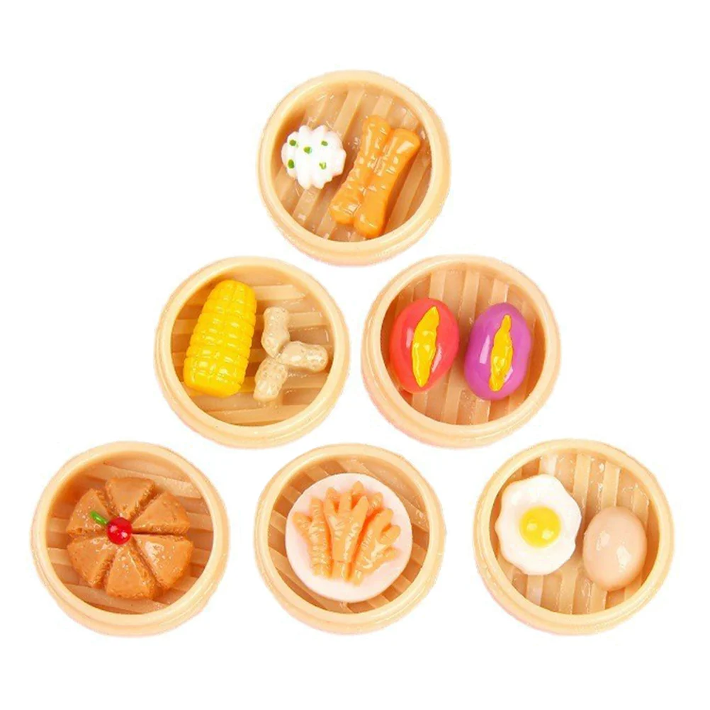 6 pezzi di cibo finto al vapore mini artigianale decorativo per la cucina della casa delle bambole fotografia puntello set di cibo antipasti artificiale realistico