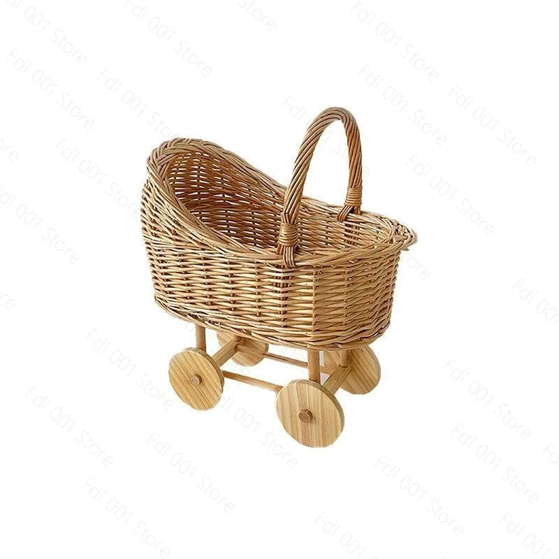 Handwoven Wicker Baby Bassinet Stroller - Multi-Functional Storage Basket for Pets & Infants
