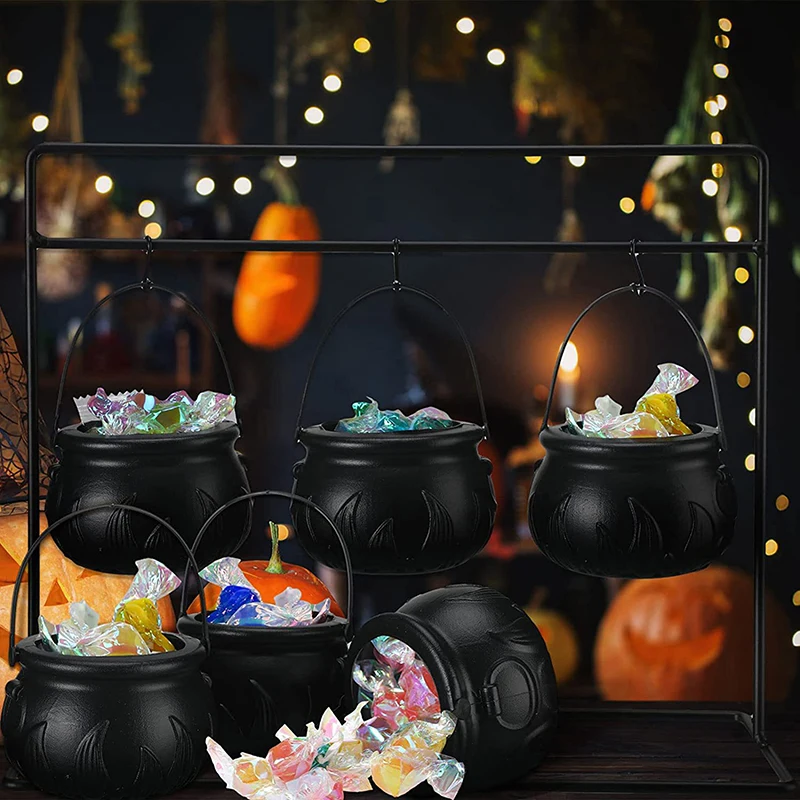 1PC Halloween Candy Bucket For Kids Hallowen Party Gift Buckets Holder Cauldron Black Witch Small Prop Kettle Hallowen Decor