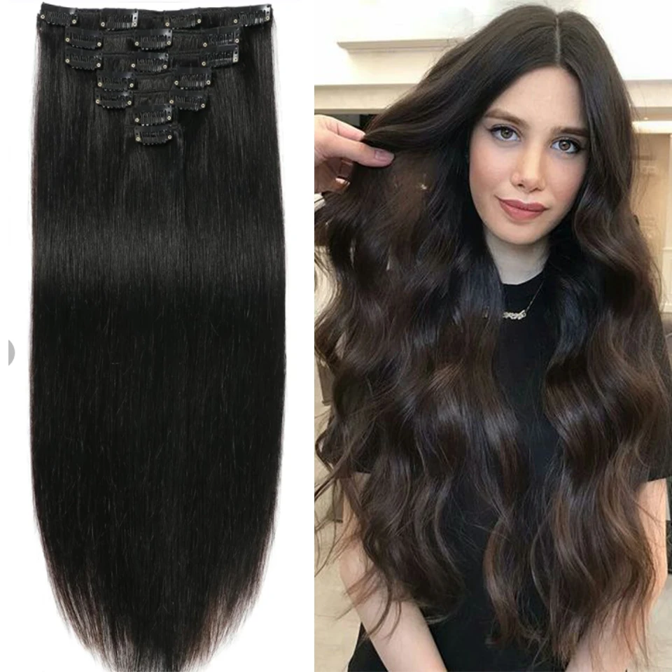 Clip in menschlichem Haar gerade Haar verlängerungen 30 Zoll Haarteil natürliche Haar verlängerungen voller Kopf Clip in natürlichen Clip im Haar