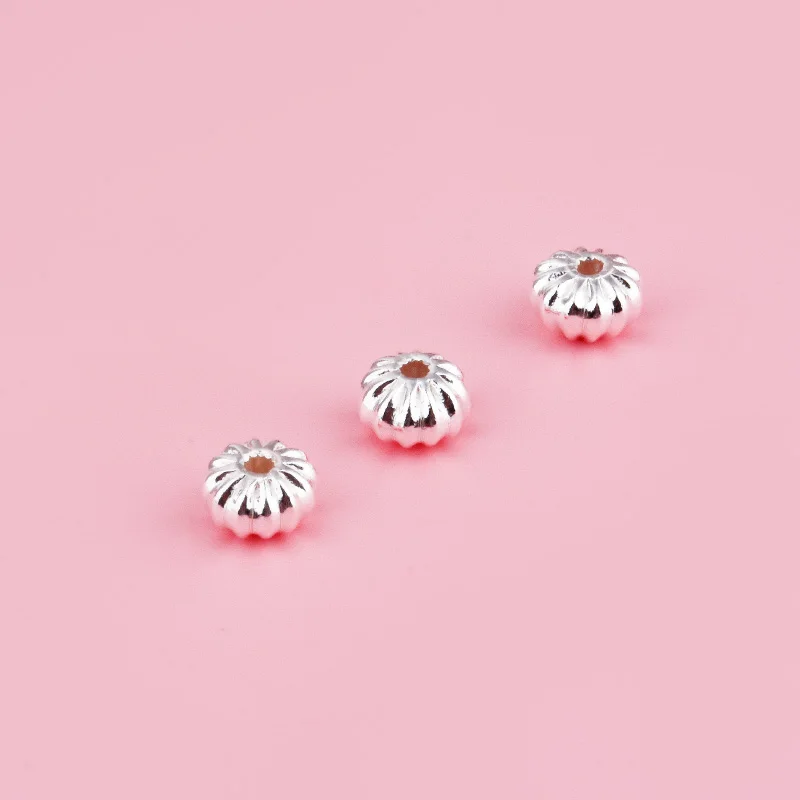 S925 pure silver pumpkin flying saucer lantern flat bead diy braided rope silver jewelry material