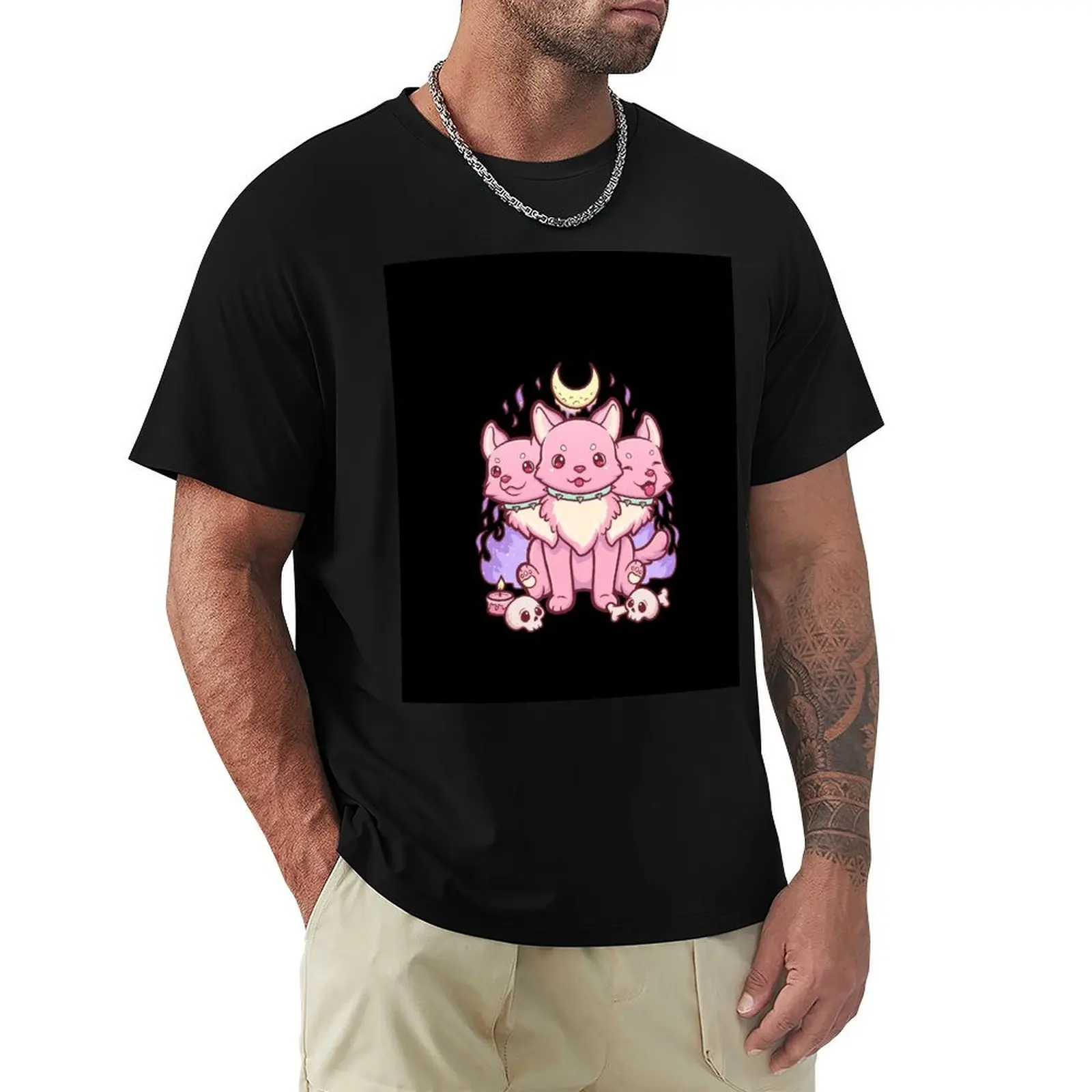 

Kawaii Pastel Goth Cute Creepy Occult Cerberus T-Shirt for a boy Luxury man Clothing men tshirt