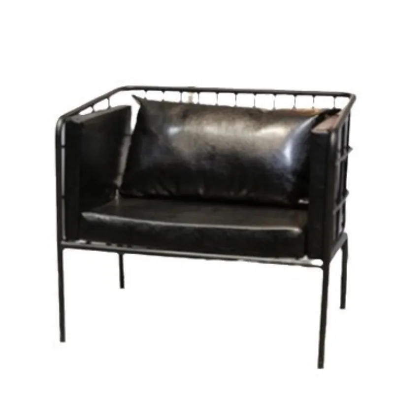 

American industrial style office creative leather metal sofa European commercial reception bar living room