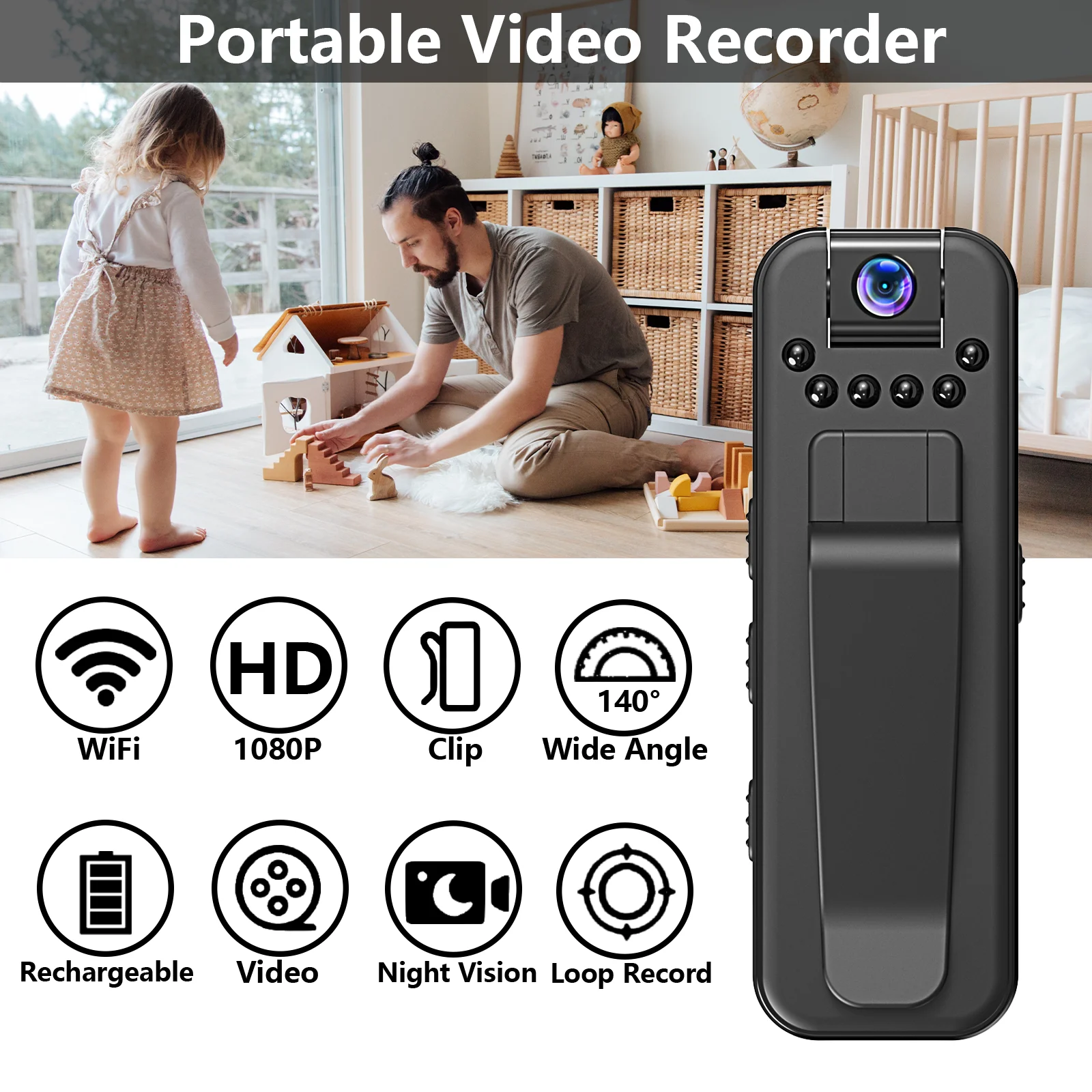 1080P HD Mini Body Camera WiFi Remote Monitor 140° Wide Angle Night Vision Loop Record Clip‑on Portable Video Recorder