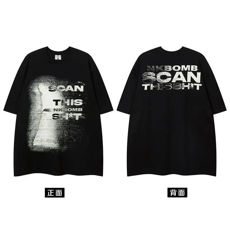 2026 Y2K Dark Graffiti T Shirt Multi Styles Blur Figure Abstract Font Retro Faded Street Oversized Short Sleeve Men Women