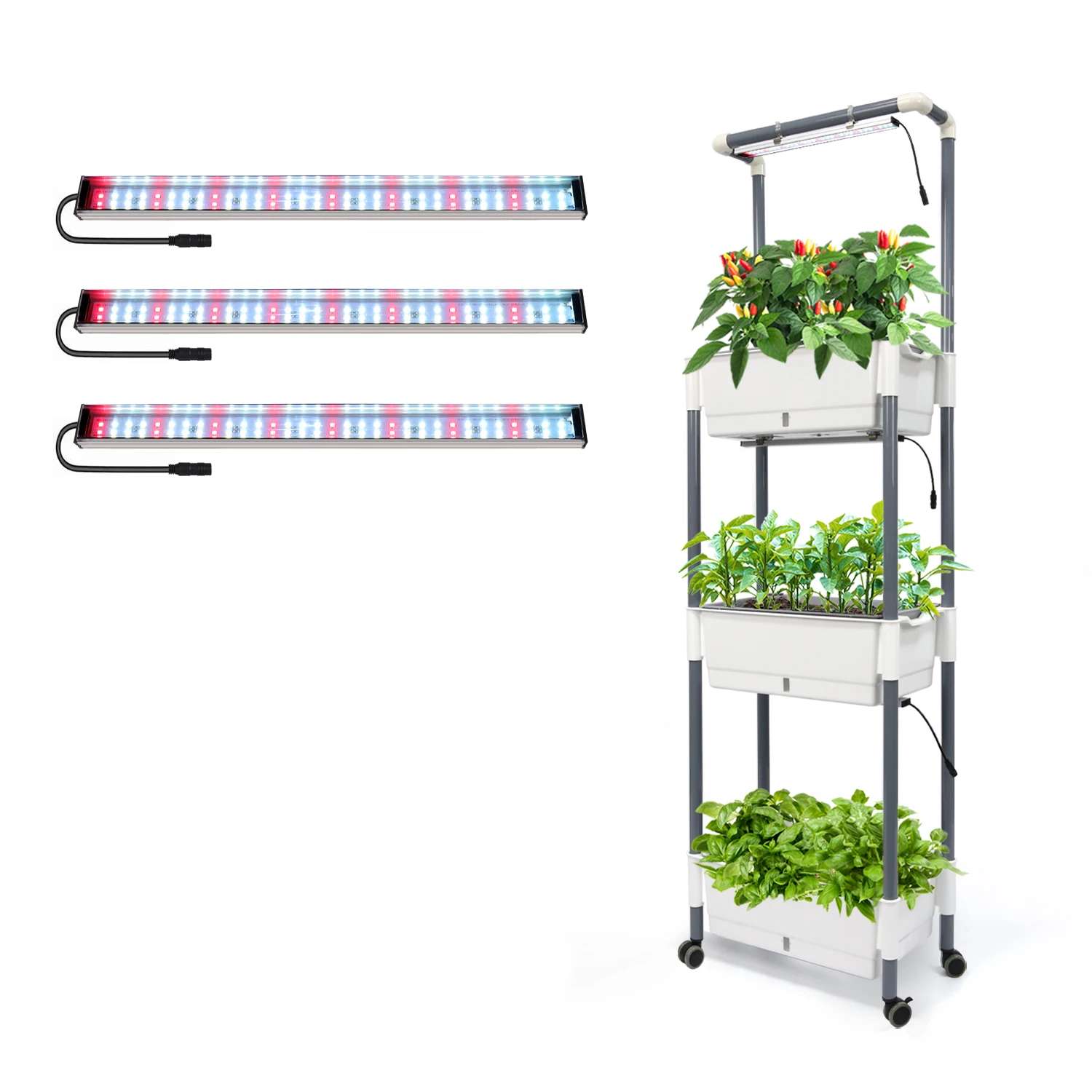 

Custom Factory Professional Customized 3 Layer Self Watering Vegetables Herbs Flowers Garden Pots Planter System With Grow Light