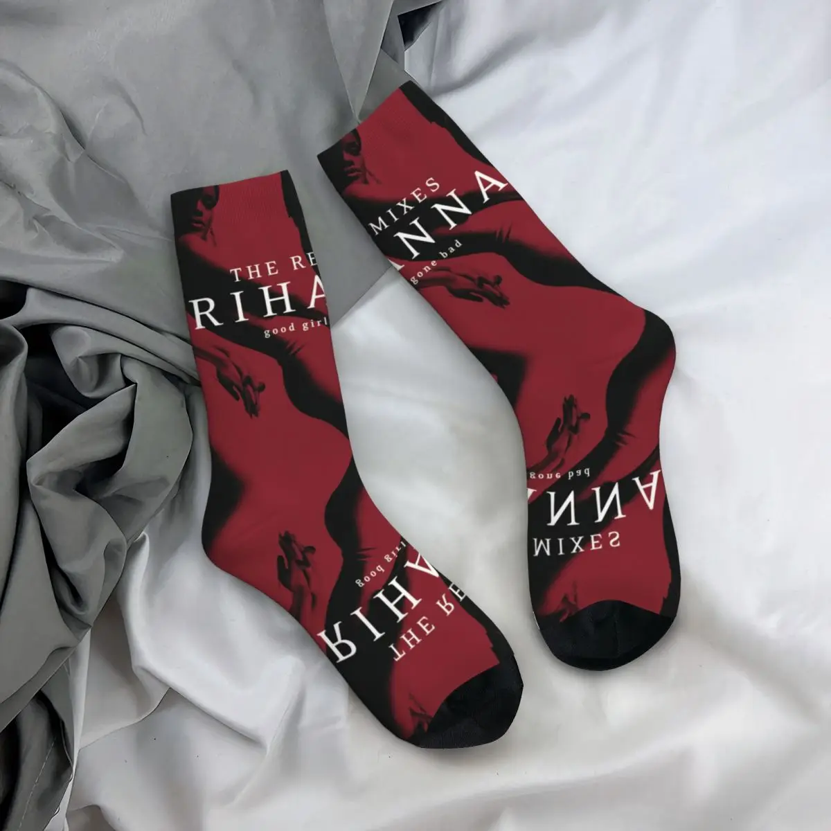 Calcetines divertidos de compresión para hombres, calcetín de Hip Hop, Harajuku, r-rihannas, patrón de calidad feliz, estampado, regalo informal