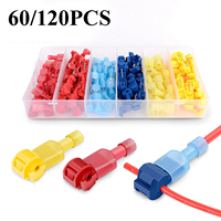 60/120PCS T Tap Wire Connectors, Self-Stripping Quick Splice Electrical Wire Terminals, Insulated Male Quick Disconnect Spade