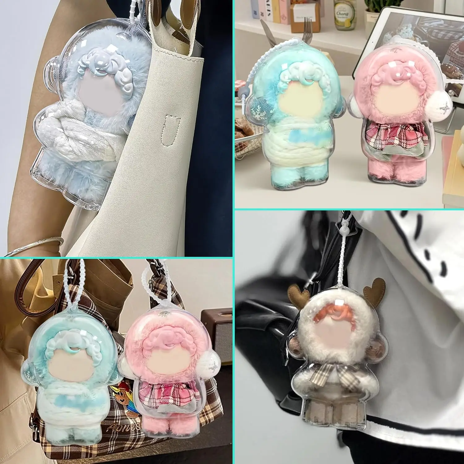 Protective Case for SP SkullPanda doll Transparent Portable Organizer Storage Case Dust Protective Cover with Silicone Strap