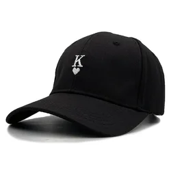 유니섹스 봄 가을 코튼 포커 스타일 K 자수 러브 하트 Q 야구 모자, 야외용 심플한 분위기의 부드러운 성인용 모자 Q242