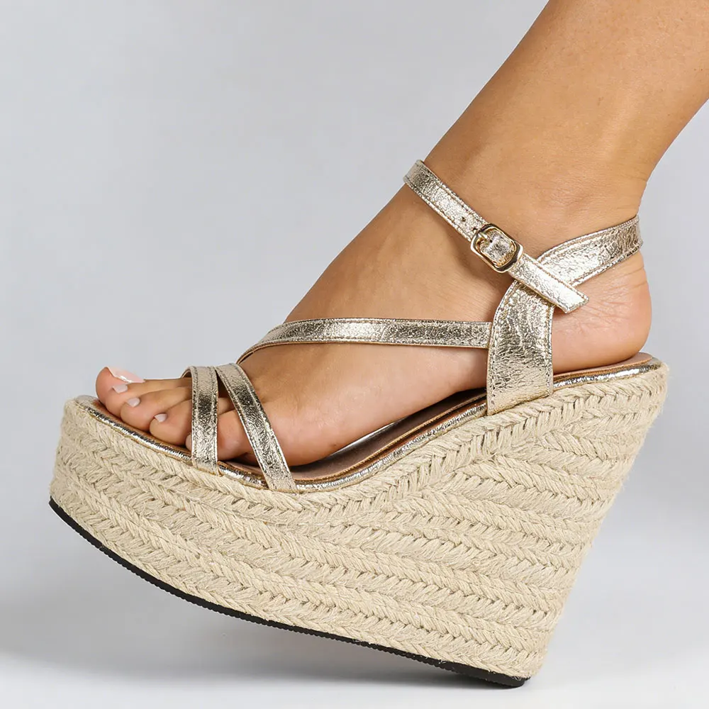 2026 New Big Size 43 Summer Bohemain Espadrilles Wedges Sandals Women High Heels Shoes Ankle Strap Platform Sandals_voghion.com