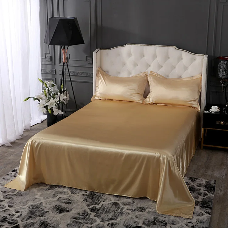 Foreign trade color Ding bed sheets, double duvet, single piece chiffon ice silk pillowcase, simulated silk bed sheet, three pie