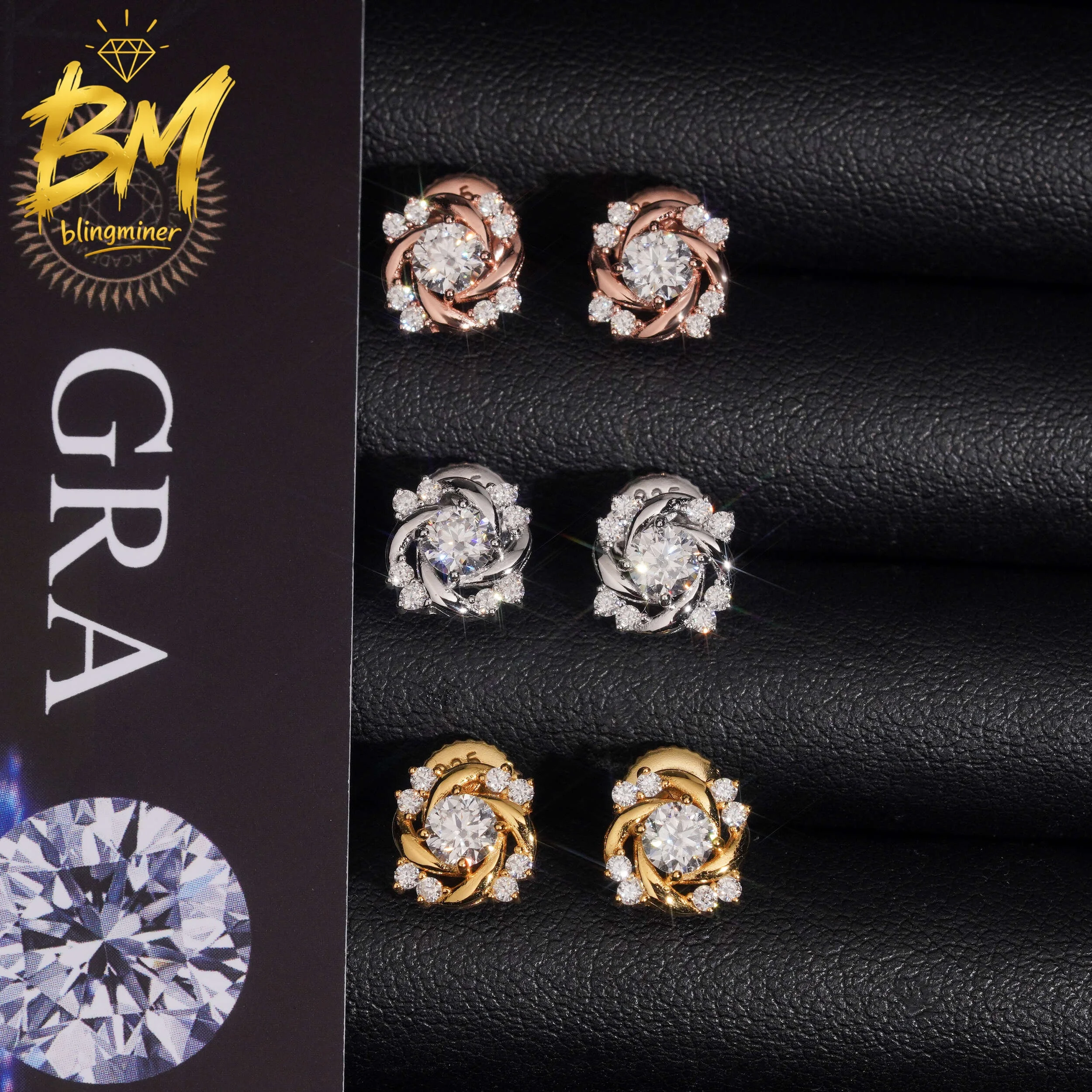 Blingminer 8mm Flower VVS Moissanite Earrings For Men Women S925 Silver Ear Studs Jewelry Pass Diamonds Tester GRA Free Shipping