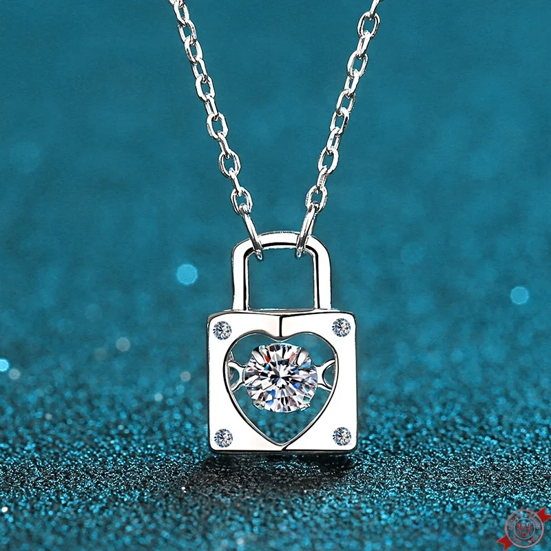

0.3/0.5ct Moissanite S925 Silver Necklet Pendants for Women Plated Pt950 Love Lock Nimble Charm Necklace Jewelry Wholesale