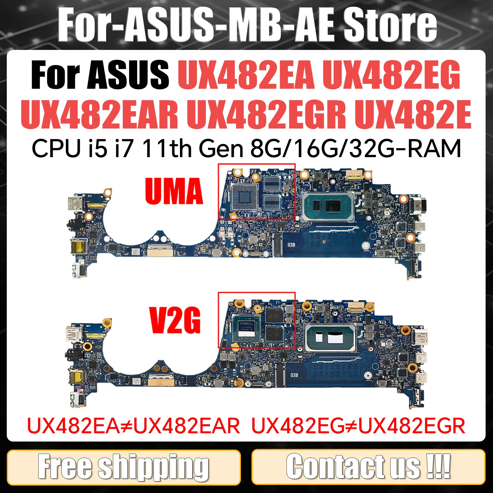 UX482EGR Mainboard For ASUS UX482EAR UX482E BE482E BX482E Laptop Motherboard i5 i7 11th Gen RAM-8G/16G/32G