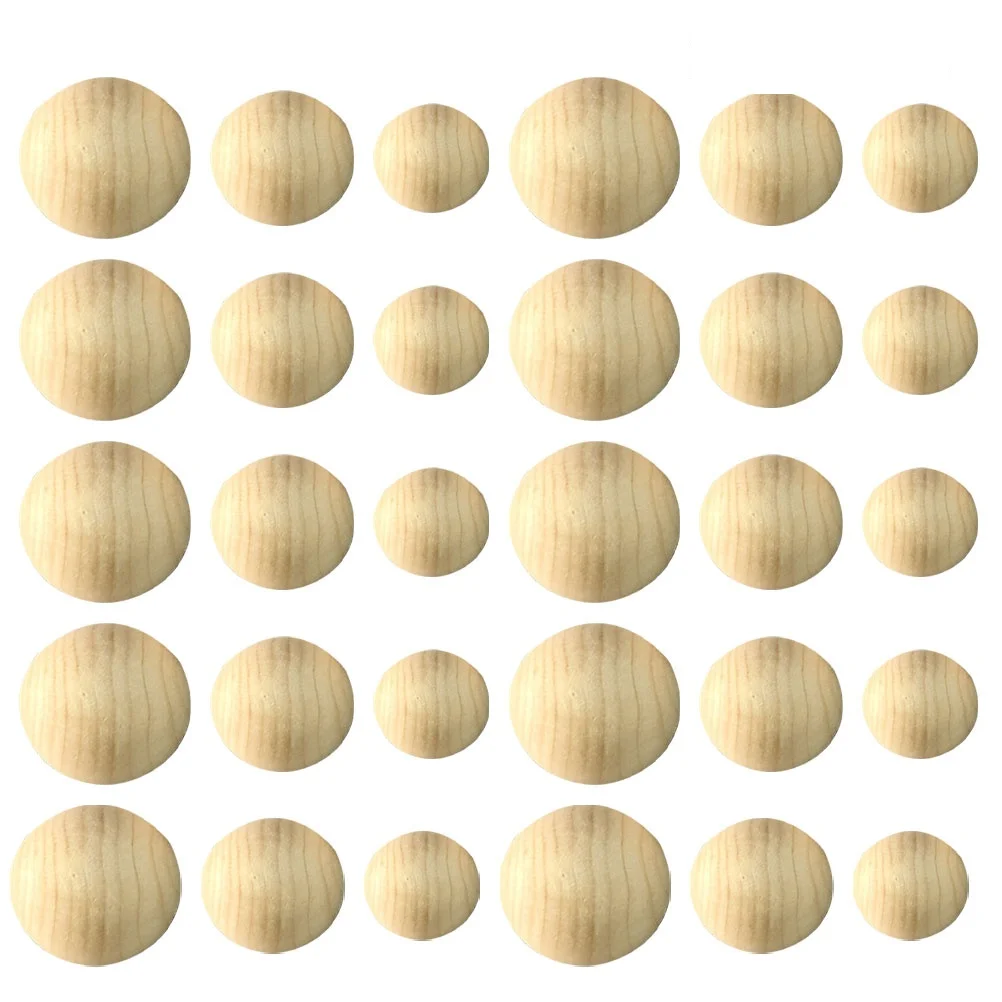 

30 Pcs Wooden Beads Unfinished Half Craft Balls Semi Wood Decorations Mini Hemisphere Child Diy Jewelry Supplies