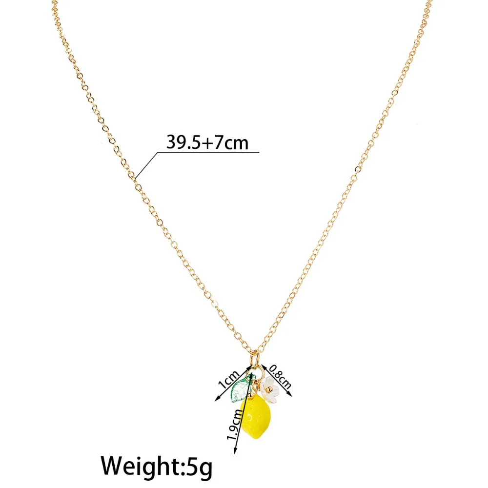 أزياء لطيف الفاكهة الصفراء الليمون زهرة صغيرة الورقة الخضراء قلادة سلسلة معدنية قابل للتعديل قلادة للنساء هدايا مجوهرات الصيف #6