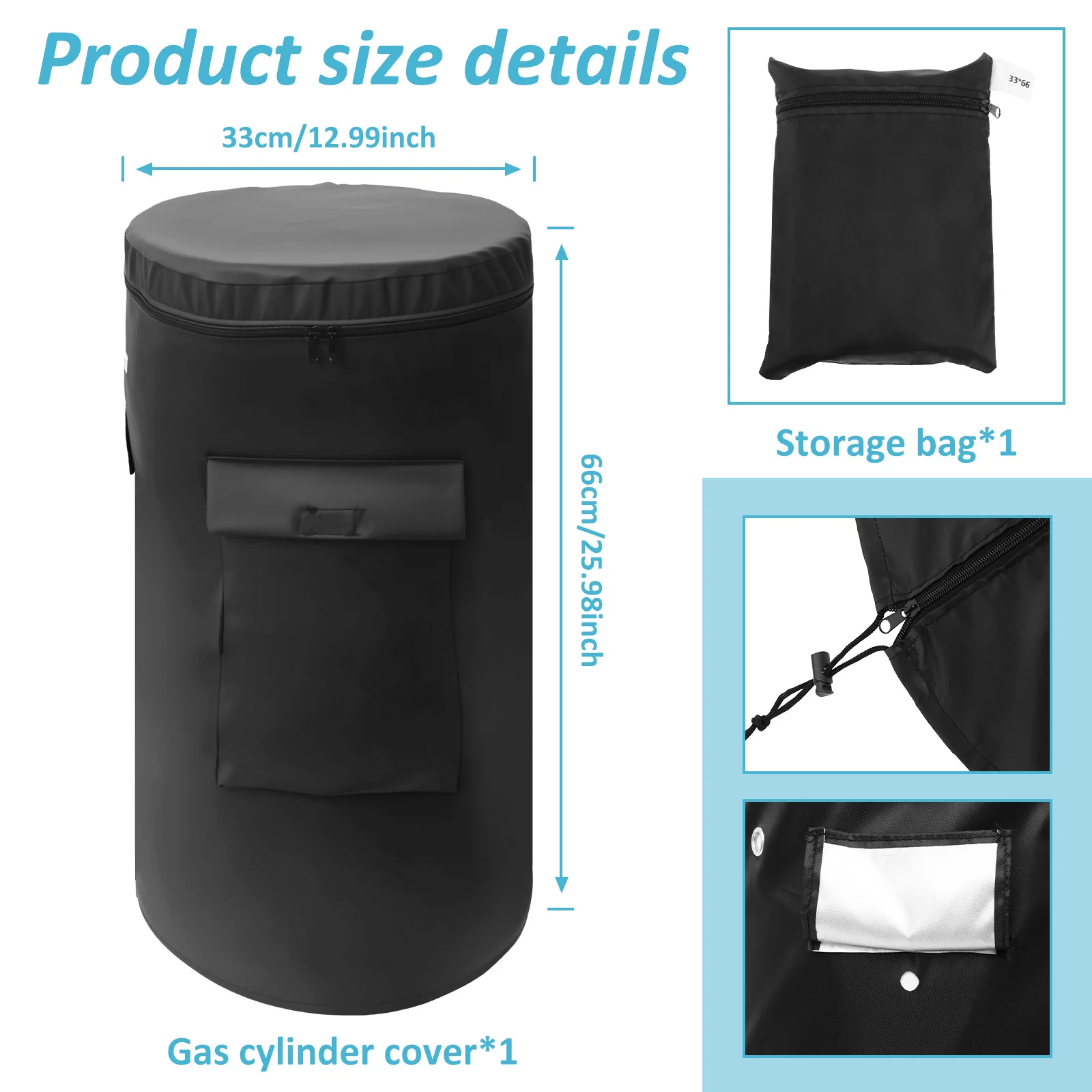 Oxford Cloth Propane Tank Cover Ventilated Drawstring Bottom Gas Tank Protection Covers with Side Pocket for Camping Outdoor BBQ