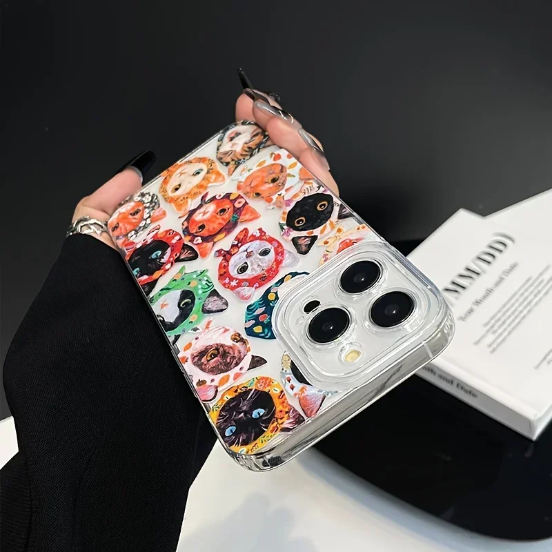 Luxury Cute Colorful Cat Design Phone Case For Samsung S25 S24 S23 S22 S21 S20 FE Note20 Note10 Plus Ultra 5G Clear TPU Cover