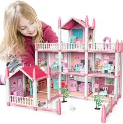 Dollhouse Building Toys Princess Doll House Playset with Lights Furniture Cottage Pretend Doll House Set DIY Gift for Girls