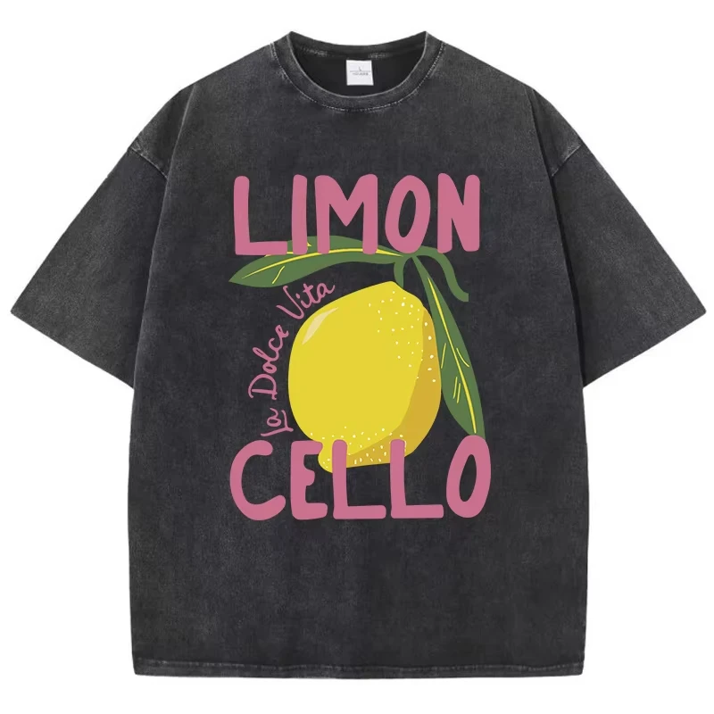 

Creative Lemon Fruit Cello Print Womens Washed T Shirts Cotton Hip Hop T-Shirts Casual Y2K Sportswear Summer Oversize Clothes