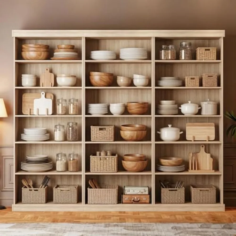 

Высокий модульный кухонный шкаф-стеллаж в стиле фермерского дома, 70,8 дюйма, с 6 регулируемыми полками для организации кухни, набор из 3 штук, коричневый