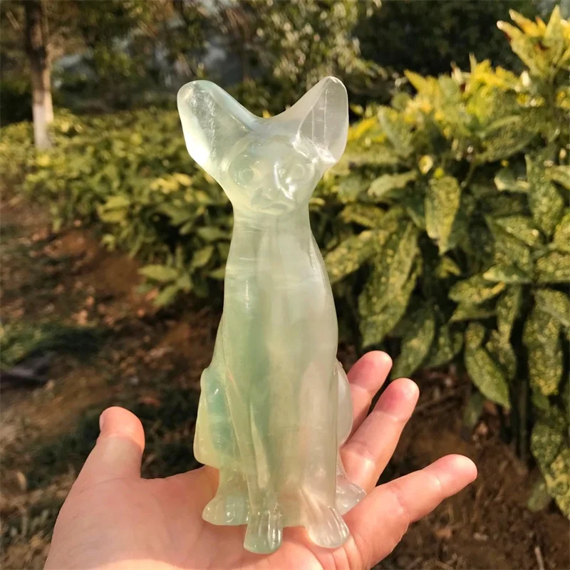 

Natural Fluorite Egyptian Mau Cat Carving Fashion Gemstone Collection Home Decoration Crafts Healing Birthday Gift 1PCS