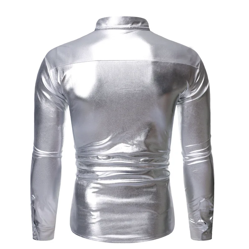 Silver Men Bar KTV Dance Party Sequin Shirts, Gold  / Red Fashion Singer Stage Performance Dress Patchwork Shirt.