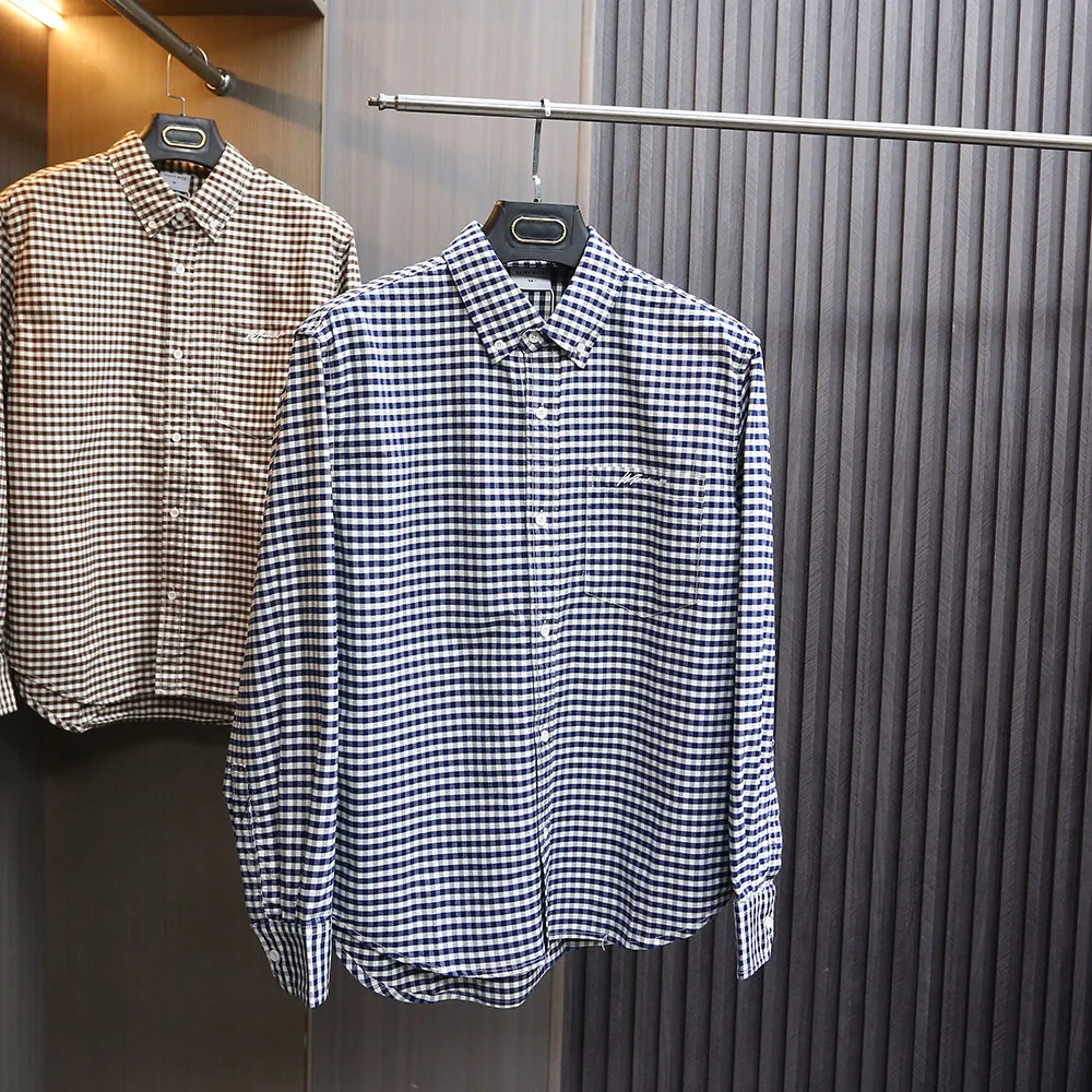 

Retro Casual Plaid Long Sve Cotton irt Men's Loose Breathable Waed Cheered Button-Up Casual Sle Thi Winter irt