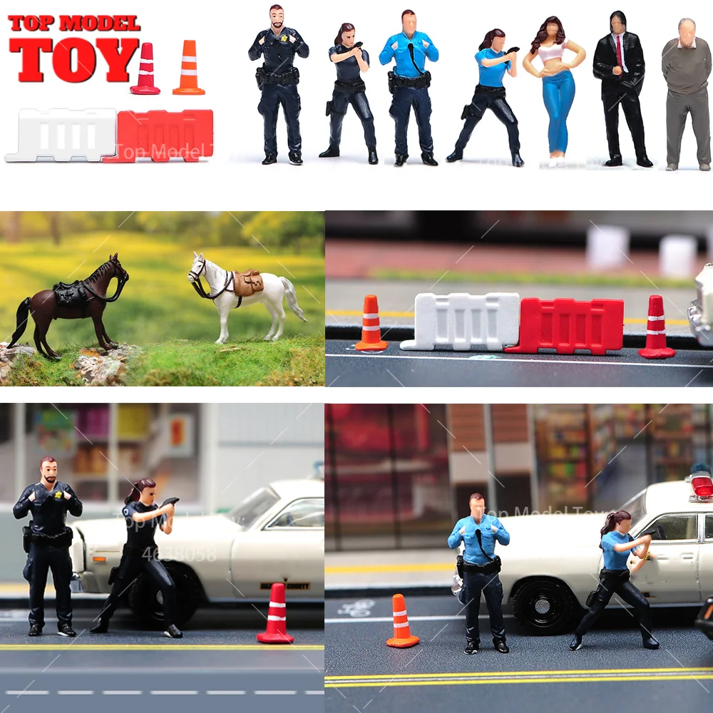 

Painted Miniatures 1/64 Scale Police Beauty Old People Horse Scene Figure Doll Accessory Model For Car Vehicles Decorate