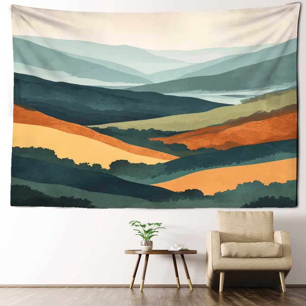 Cartoon Mountain Painting Tapestry Wall Hanging Simple Abstract Art Kawaii Hippie Bohemian Bedroom Room Home Decor