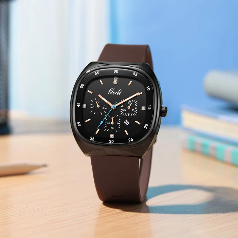 

GEDI Large dial men's watches and women's watches casual and fashion silicone strap waterproof calendar Unisex watch
