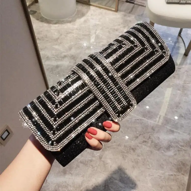 Fabrik Direktverkauf Stick Diamant Drei Rabatt Abendessen Tasche Hand Achsel Kette Hochzeit Party Kristall Abend Clutch Tasche – Detail 5