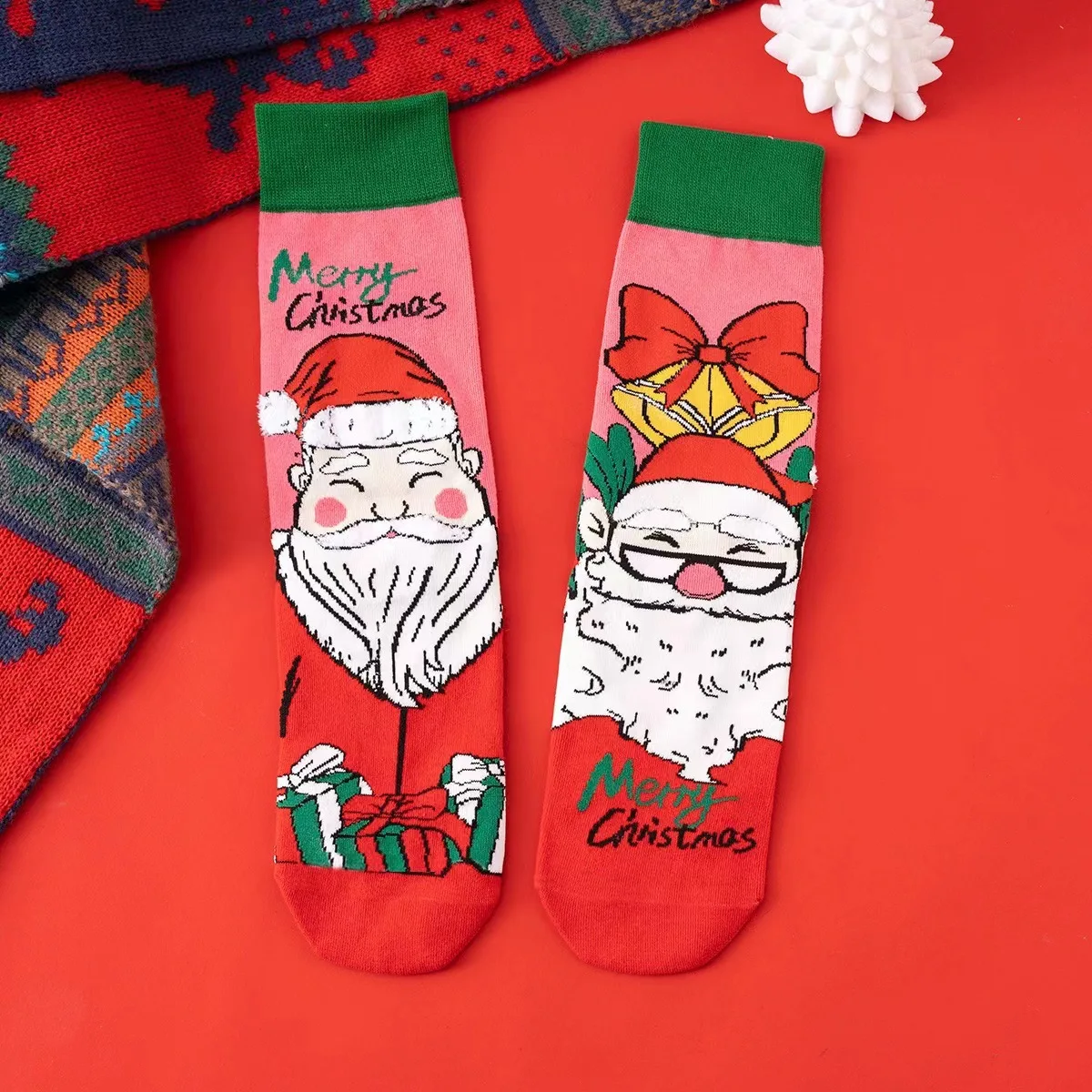 

Women Autumn Winter Socks Kawai Mid-tube Stockings Nice Santa Claus Holiday Cute Cotton Snowman Cute Cartoon AB Red Fashion Sock