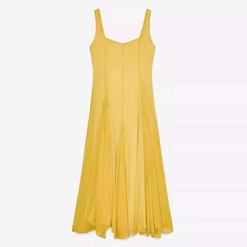 Asymmetric Hem Wide oulder Strap Square Collar Midi Dr Commute Sle High Waist A-Line Polyester Fiber Ciwalk Dr