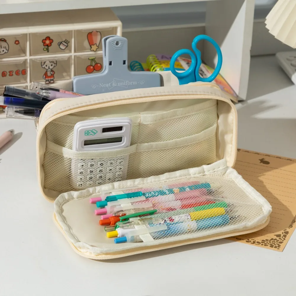 

Ins Large Capacity Pencil Case Solid Color Pencil Pouch Stationery Pen Case Makeup Bag Multi Layer Pen Storage Bag Girls