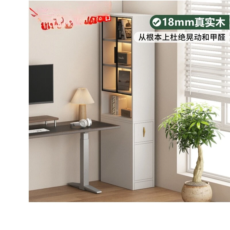 Side pull-out cabinet Sofa side cabinet Solid wood side corner crevice cabinet Glass
