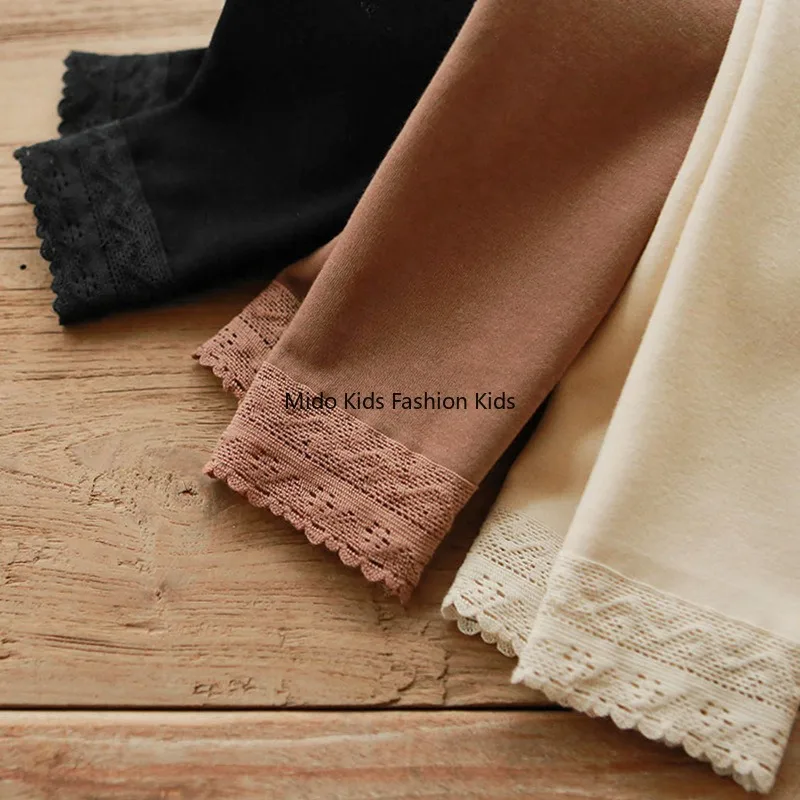 2025 Winter Collection Korean Girls' Fashionable Outerwear Lace-Trimmed Fleece-Lined Leggings Children's Clothing