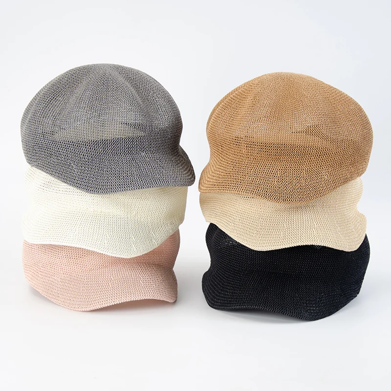 หมวกเบเร่ต์ทรงแปดเหลี่ยมสำหรับผู้หญิง หมวกกันแดดชายหาด หมวกจิตรกร หมวกเดินทางกลางแจ้ง น้ำหนักเบา ระบายอากาศดี หมวกปีกกว้างผู้หญิง สไตล์เรโทร แฟชั่น