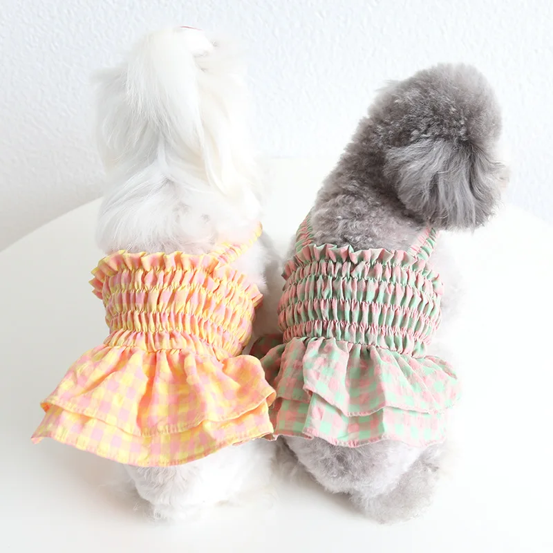 Spring Summer Dog Elastic Waist Skirt Two-color Pleated Skirt Sweet Dog Pet Clothes Cat Suspender Skirt Puppy Clothes Dress