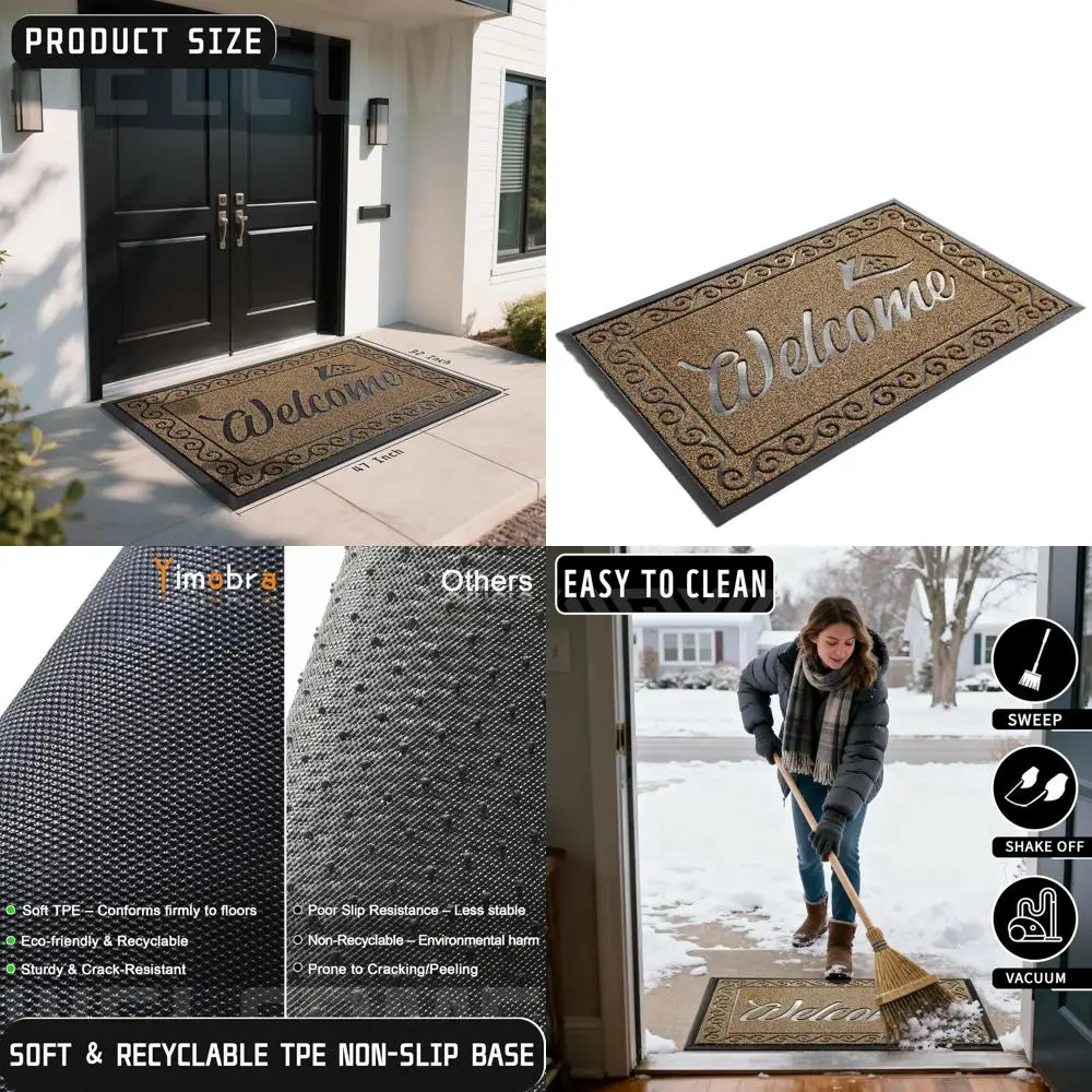 

Прочный всепогодный придверный коврик, водонепроницаемый, низкопрофильный, 47x32 дюйма, бежево-коричневый