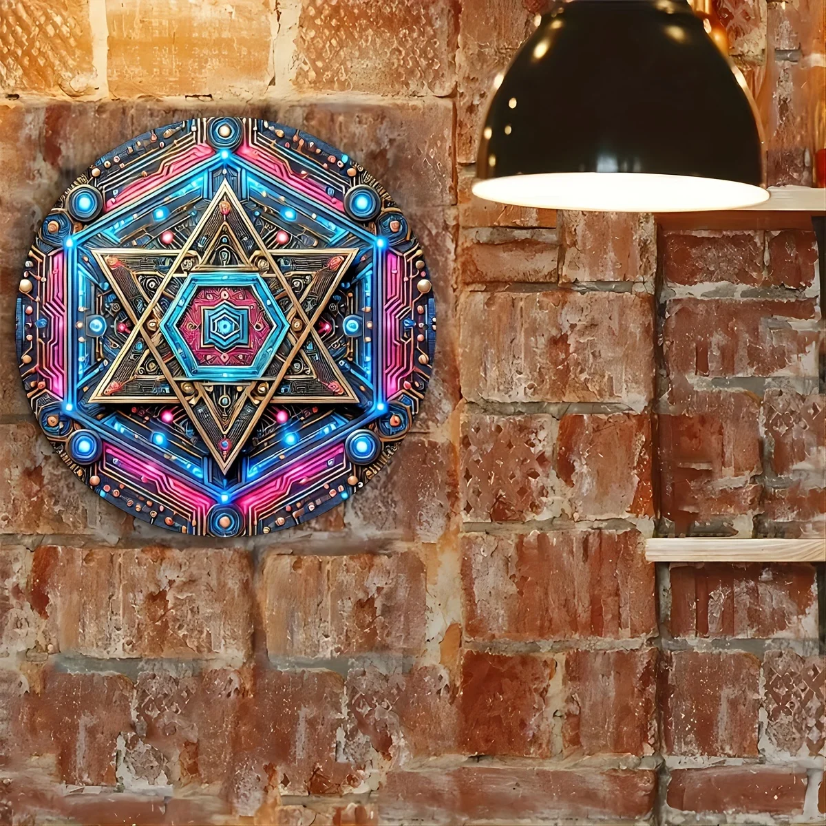 Arte de pared de estrella de David de metal vibrante - Letrero decorativo de hierro de 8x8 para el hogar, bar, cafetería - No necesita electricidad
