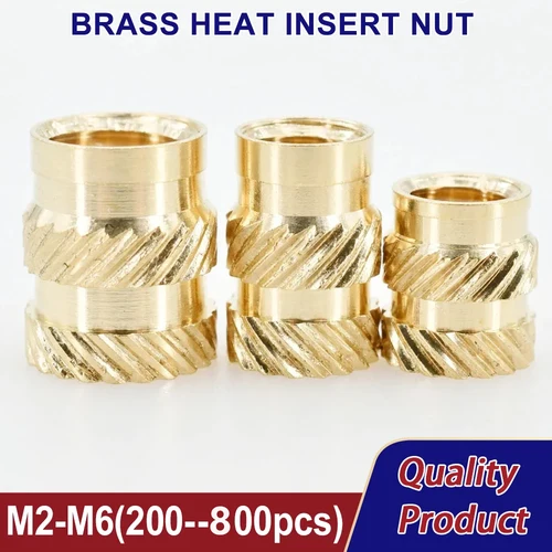 200-800 Uds M2 M2.5 M4 M5 M3 tuerca de inserción de calor inserto de rosca impresión 3d fusión en caliente moleteado doble sarga incrustación tuerca de inserción de latón M6