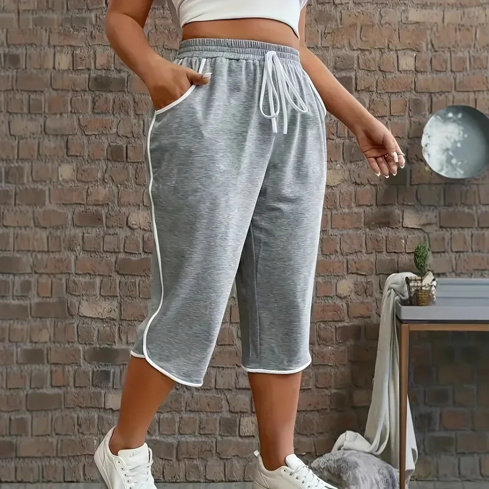 Women Faux Drawstring Cropped Pants Solid Loose Fit All-Season Casual Versatile Soft Breathable Flattering Daily Comfy New