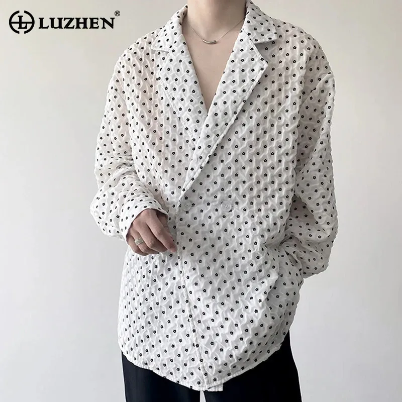 

LUZHEN двухслойные рубашки из высококачественной ткани с принтом в горошек, мужские рубашки с длинными рукавами, новинка 2025 года, свободная солнцезащитная одежда JY2759