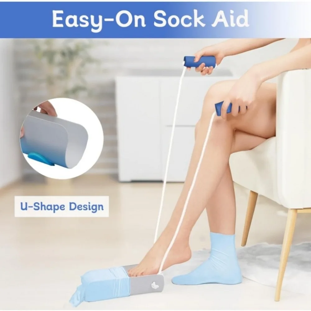 Portable Easy On and Off No bending Sock Aid Pulling Assist Device Sock Wearing Sock Helper Foam Handles Foam Handles Elderly
