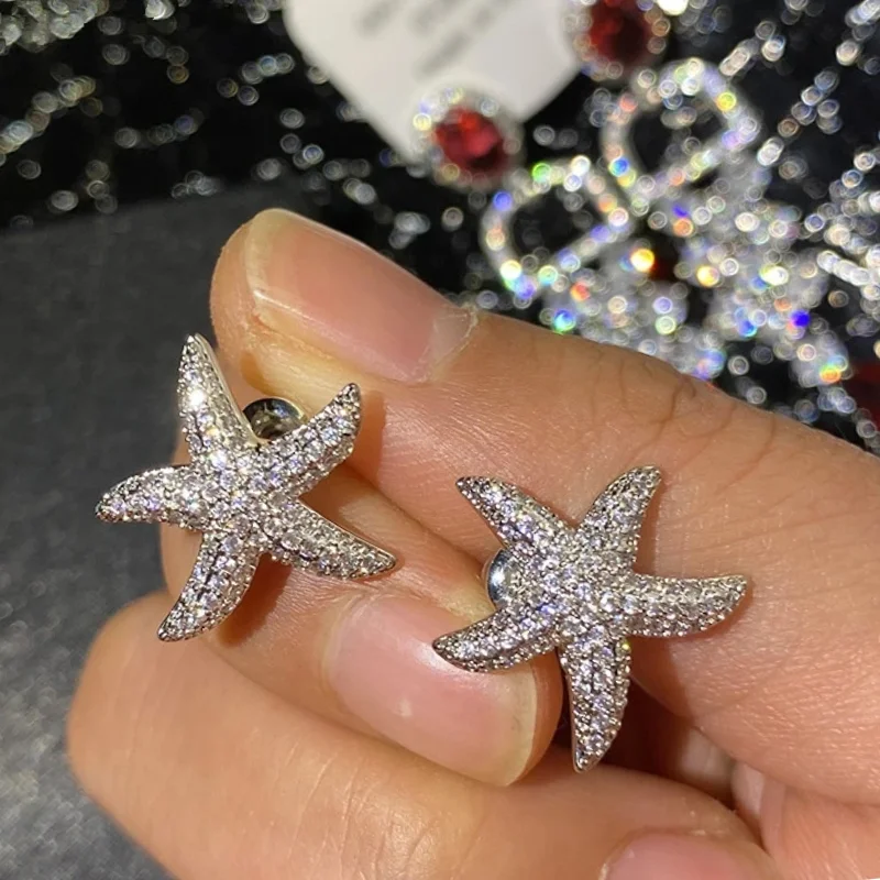 CAOSHI Fashion Starfish Shaped Stud Earrings Silver Color Brilliant Zirconia Jewelry for Engagement Delicate Wedding Accessories